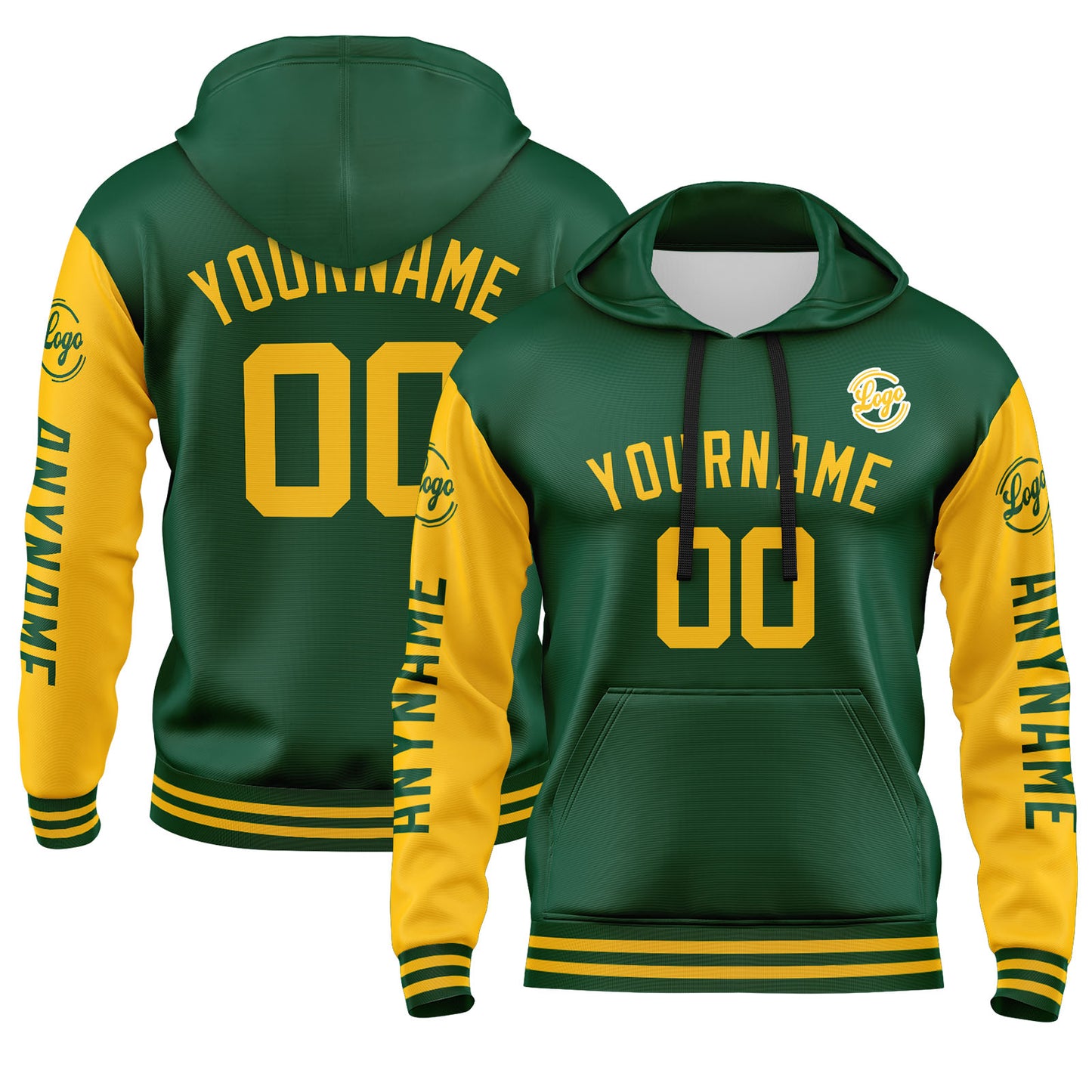 Benutzerdefiniert Grün Gelb Hoodie Personalisiert Männer Pullover Hoodie Gedruckt Team Name Number Logo für Frauen