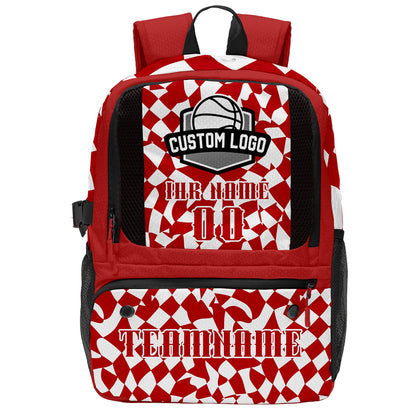 Personalisierter rot - weißer Basketball - Fußballrucksack mit Spielernamen & Nummern und Teamlogo #BP-0919-0033