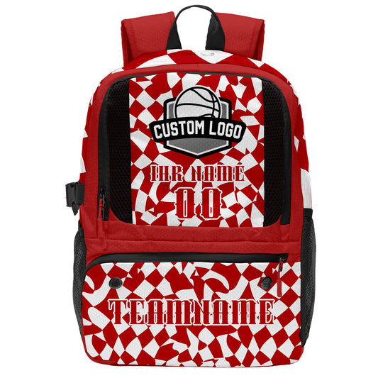 Personalisierter rot - weißer Basketball - Fußballrucksack mit Spielernamen & Nummern und Teamlogo #BP-0919-0033