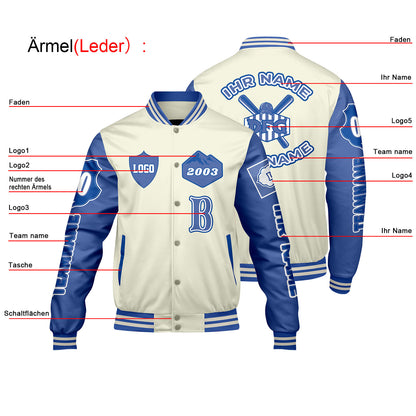 Maßgeschneiderte Weiß Königliche Letterman Varsity Jacket Individuelle Stickerei  Druck nach Ihrem Wunsch