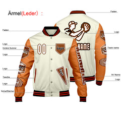 Maßgeschneiderte Weiß Orange Letterman Varsity Jacket Individuelle Stickerei  Druck nach Ihrem Wunsch