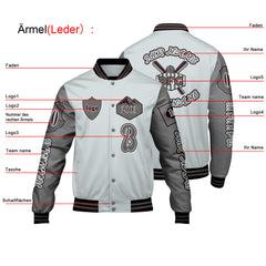 Maßgeschneiderte Grau Letterman Varsity Jacket Individuelle Stickerei  Druck nach Ihrem Wunsch