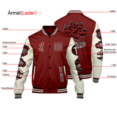 Maßgeschneiderte Burgund Weiß Letterman Varsity Jacket Individuelle Stickerei  Druck nach Ihrem Wunsch