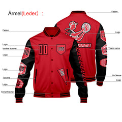 Maßgeschneiderte Rot Schwarz Letterman Varsity Jacket Individuelle Stickerei  Druck nach Ihrem Wunsch
