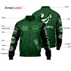 Maßgeschneiderte Grün Schwarz Letterman Varsity Jacket Individuelle Stickerei  Druck nach Ihrem Wunsch