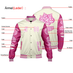 Maßgeschneiderte Rosa Militärgrün Letterman Varsity Jacket Individuelle Stickerei  Druck nach Ihrem Wunsch
