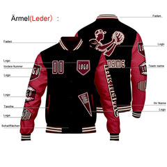 Maßgeschneiderte Schwarz Rot Letterman Varsity Jacket Individuelle Stickerei  Druck nach Ihrem Wunsch