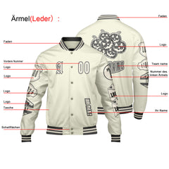 Maßgeschneiderte Weiß Letterman Varsity Jacket Individuelle Stickerei  Druck nach Ihrem Wunsch