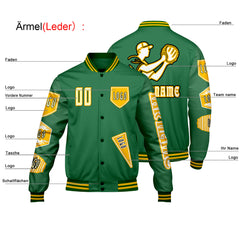 Maßgeschneiderte Grün Letterman Varsity Jacket Individuelle Stickerei  Druck nach Ihrem Wunsch