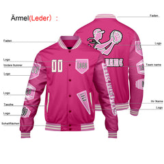 Maßgeschneiderte Rosa Letterman Varsity Jacket Individuelle Stickerei  Druck nach Ihrem Wunsch