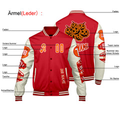 Maßgeschneiderte Rosa Rot Letterman Varsity Jacket Individuelle Stickerei  Druck nach Ihrem Wunsch