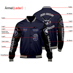 Maßgeschneiderte Marine Schwarz Letterman Varsity Jacket Individuelle Stickerei  Druck nach Ihrem Wunsch