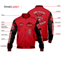 Maßgeschneiderte Rot Schwarz Letterman Varsity Jacket Individuelle Stickerei  Druck nach Ihrem Wunsch