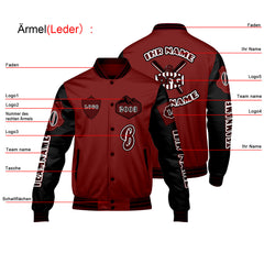 Maßgeschneiderte Rot Schwarz Letterman Varsity Jacket Individuelle Stickerei  Druck nach Ihrem Wunsch