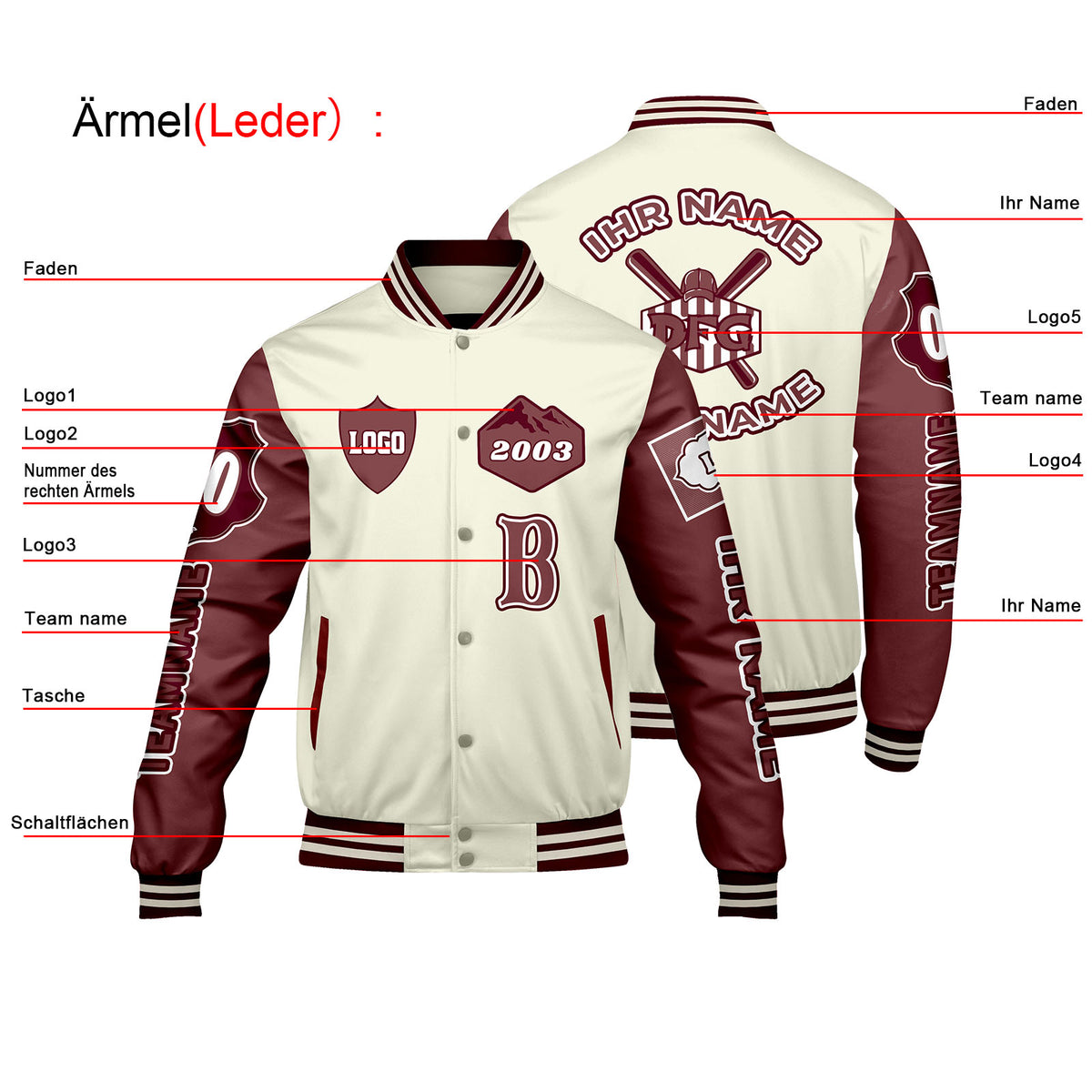 Maßgeschneiderte Weiß Maroon Letterman Varsity Jacket Individuelle Stickerei  Druck nach Ihrem Wunsch