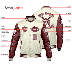 Maßgeschneiderte Weiß Maroon Letterman Varsity Jacket Individuelle Stickerei  Druck nach Ihrem Wunsch