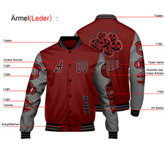 Maßgeschneiderte Burgund Grau Letterman Varsity Jacket Individuelle Stickerei  Druck nach Ihrem Wunsch