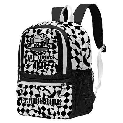 Personalisierter Basketball - und Fußballrucksack in Schwarz - Weiß mit Spielernamen & Nummern und Teamlogo #BP-0919-0001