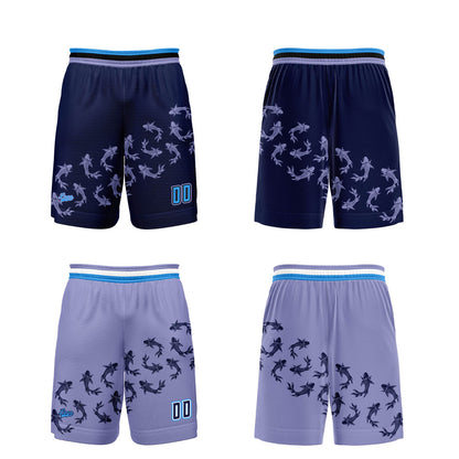 Benutzerdefinierte Blau Lila Reversible Basketball Jersey Personalisierte Print Name Nummer Logo