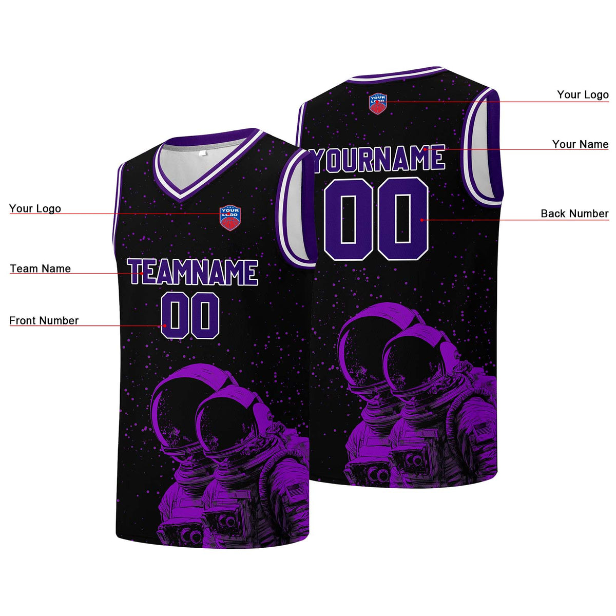 Individuelle Basketball-Jersey für Männer und Frauen. Gestickter und gedruckter Name, Nummer und Logo