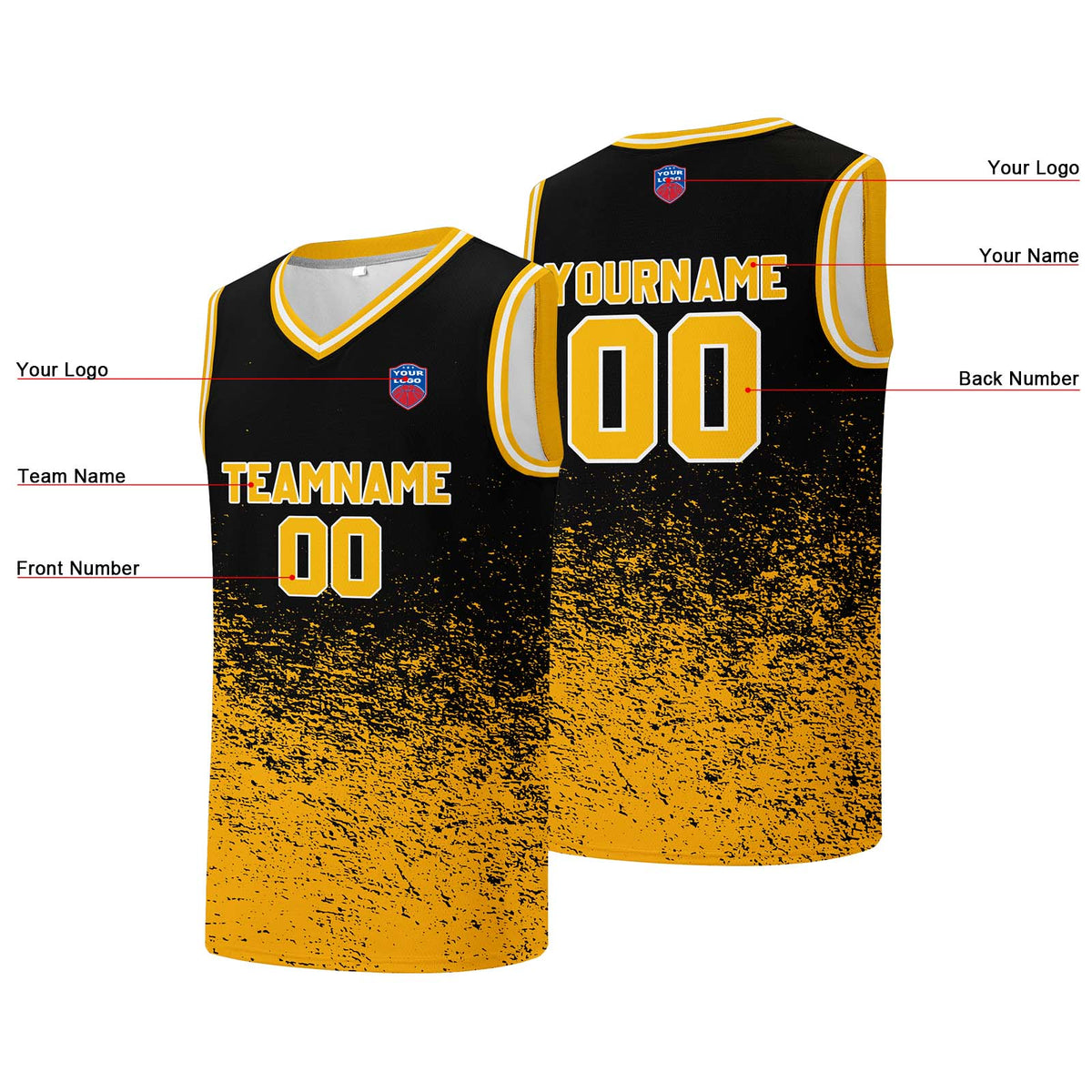 Individuelle Basketball-Jersey für Männer und Frauen. Gestickter und gedruckter Name, Nummer und Logo
