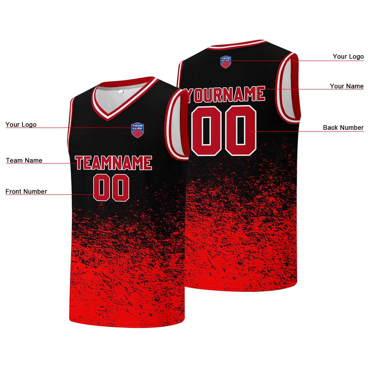 Individuelle Basketball-Jersey für Männer und Frauen. Gestickter und gedruckter Name, Nummer und Logo