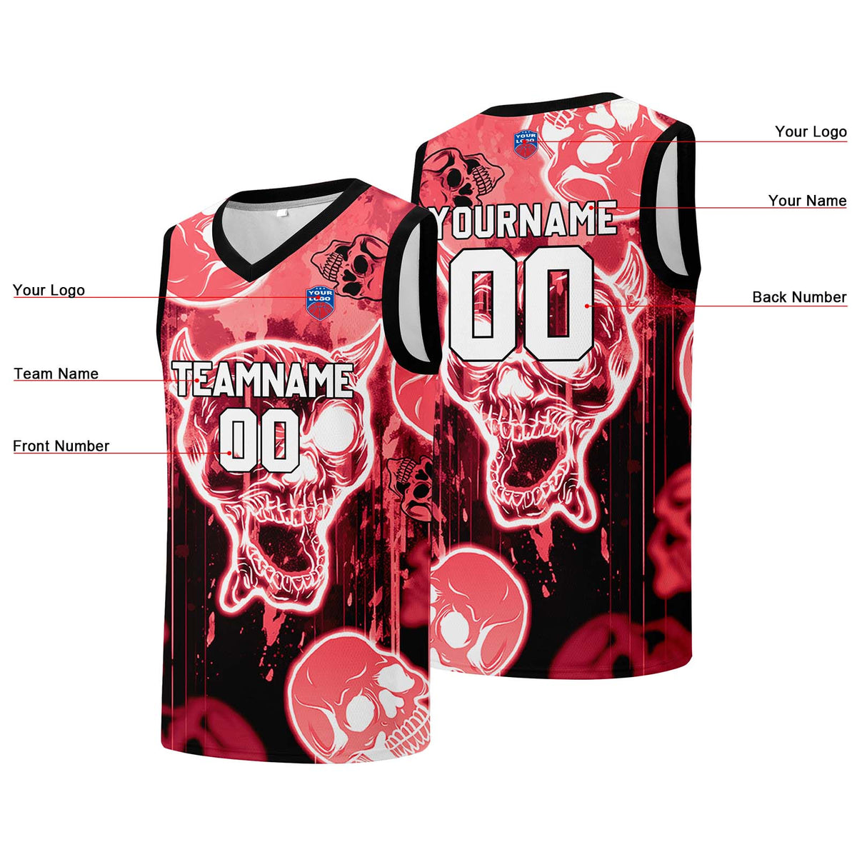Individuelle Basketball-Jersey für Männer und Frauen. Gestickter und gedruckter Name, Nummer und Logo