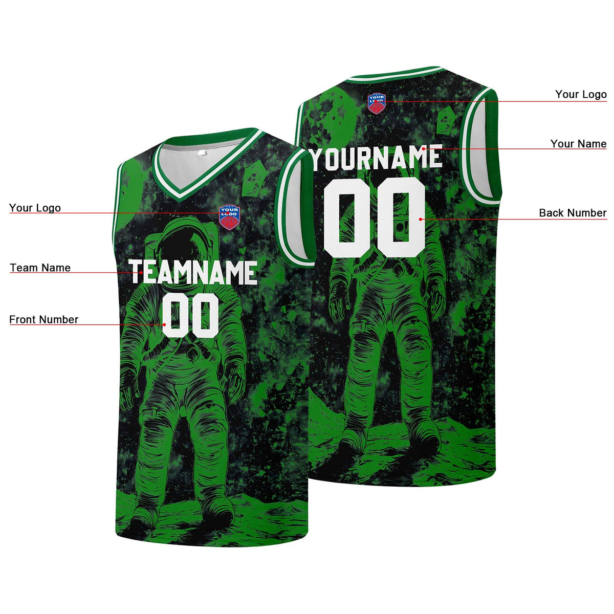 Individuelle Basketball-Jersey für Männer und Frauen. Gestickter und gedruckter Name, Nummer und Logo