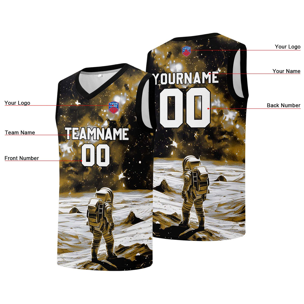 Individuelle Basketball-Jersey für Männer und Frauen. Gestickter und gedruckter Name, Nummer und Logo