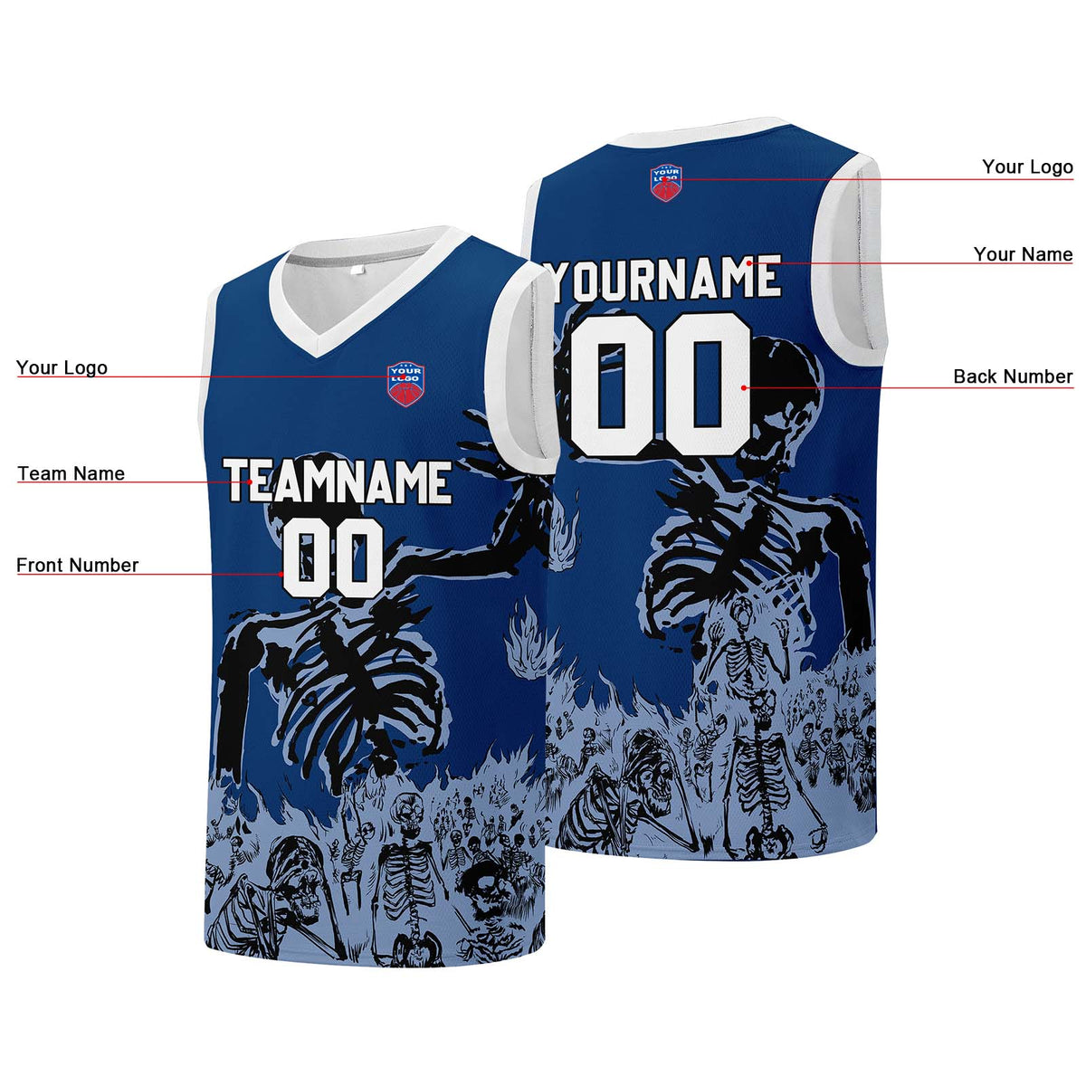 Individuelle Basketball-Jersey für Männer und Frauen. Gestickter und gedruckter Name, Nummer und Logo
