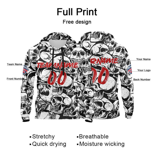 Benutzerdefinierter Sweatshirt-Hoodie für Mann, Frau, Mädchen, Junge. Drucken Sie Ihr Logo, Ihren Namen und Ihre Nummer Schwarz&Weiß