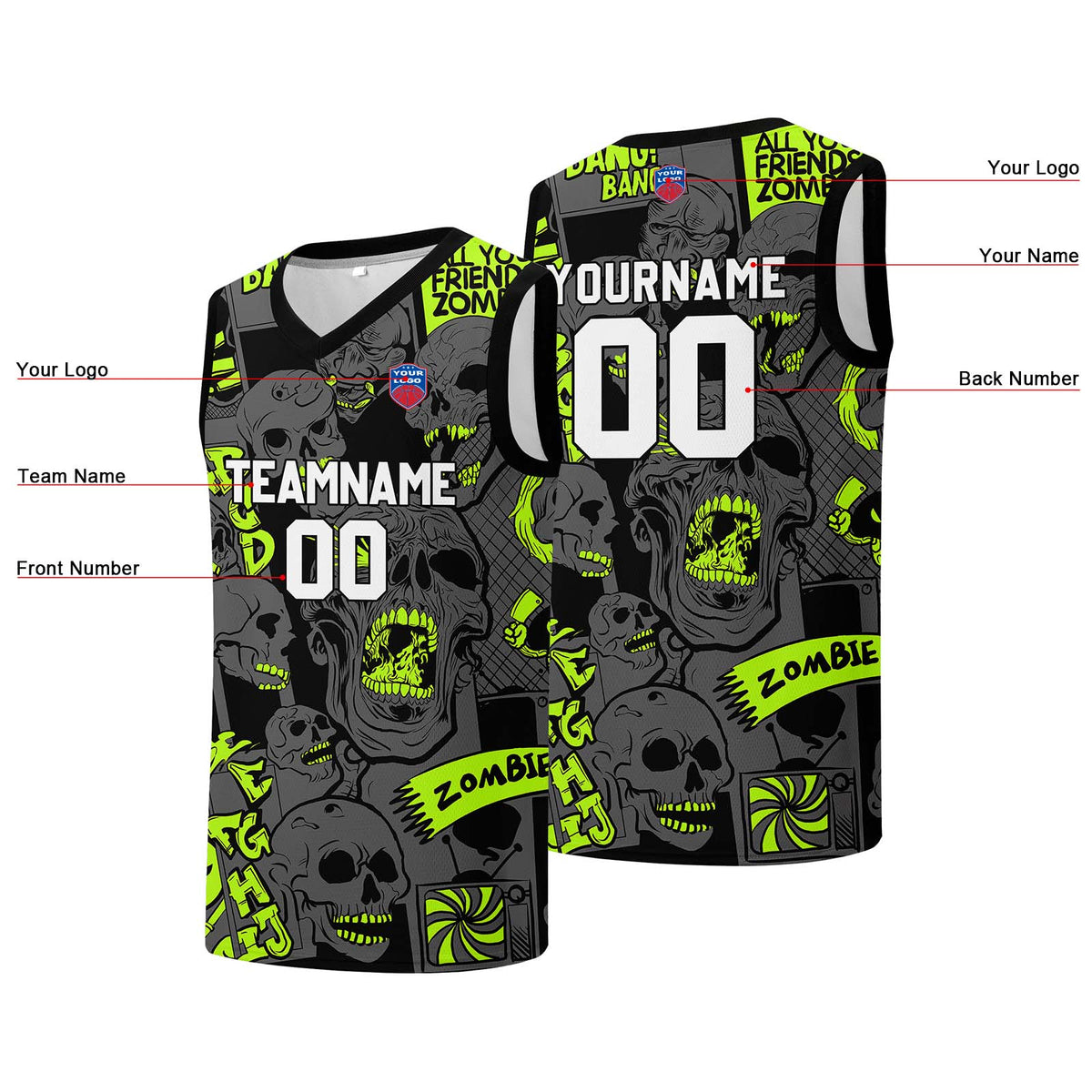 Individuelle Basketball-Jersey für Männer und Frauen. Gestickter und gedruckter Name, Nummer und Logo