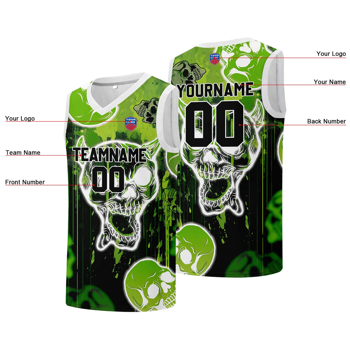 Individuelle Basketball-Jersey für Männer und Frauen. Gestickter und gedruckter Name, Nummer und Logo