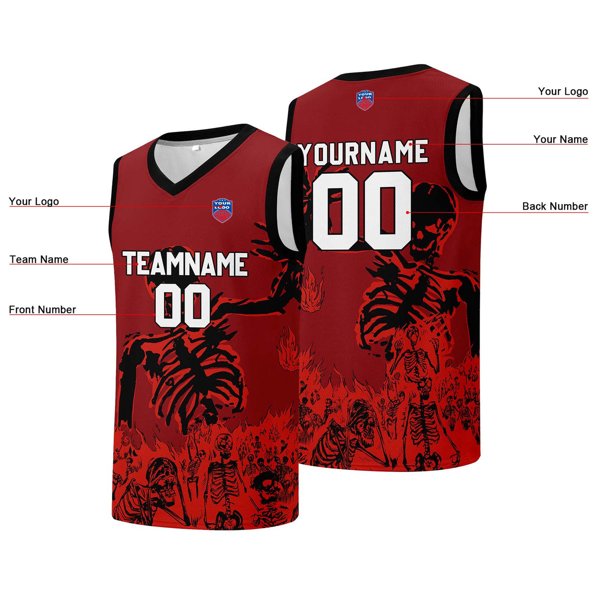 Individuelle Basketball-Jersey für Männer und Frauen. Gestickter und gedruckter Name, Nummer und Logo