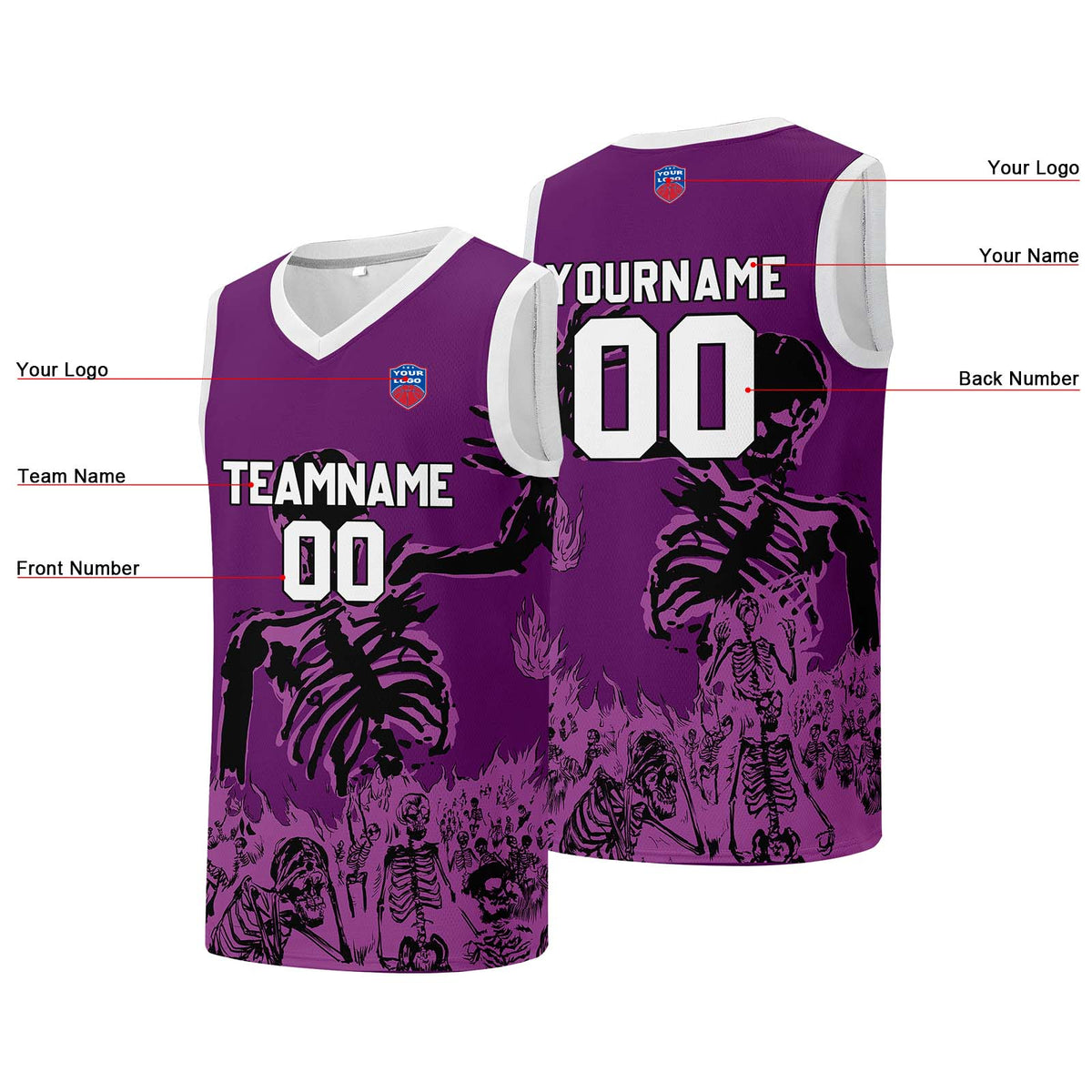 Individuelle Basketball-Jersey für Männer und Frauen. Gestickter und gedruckter Name, Nummer und Logo