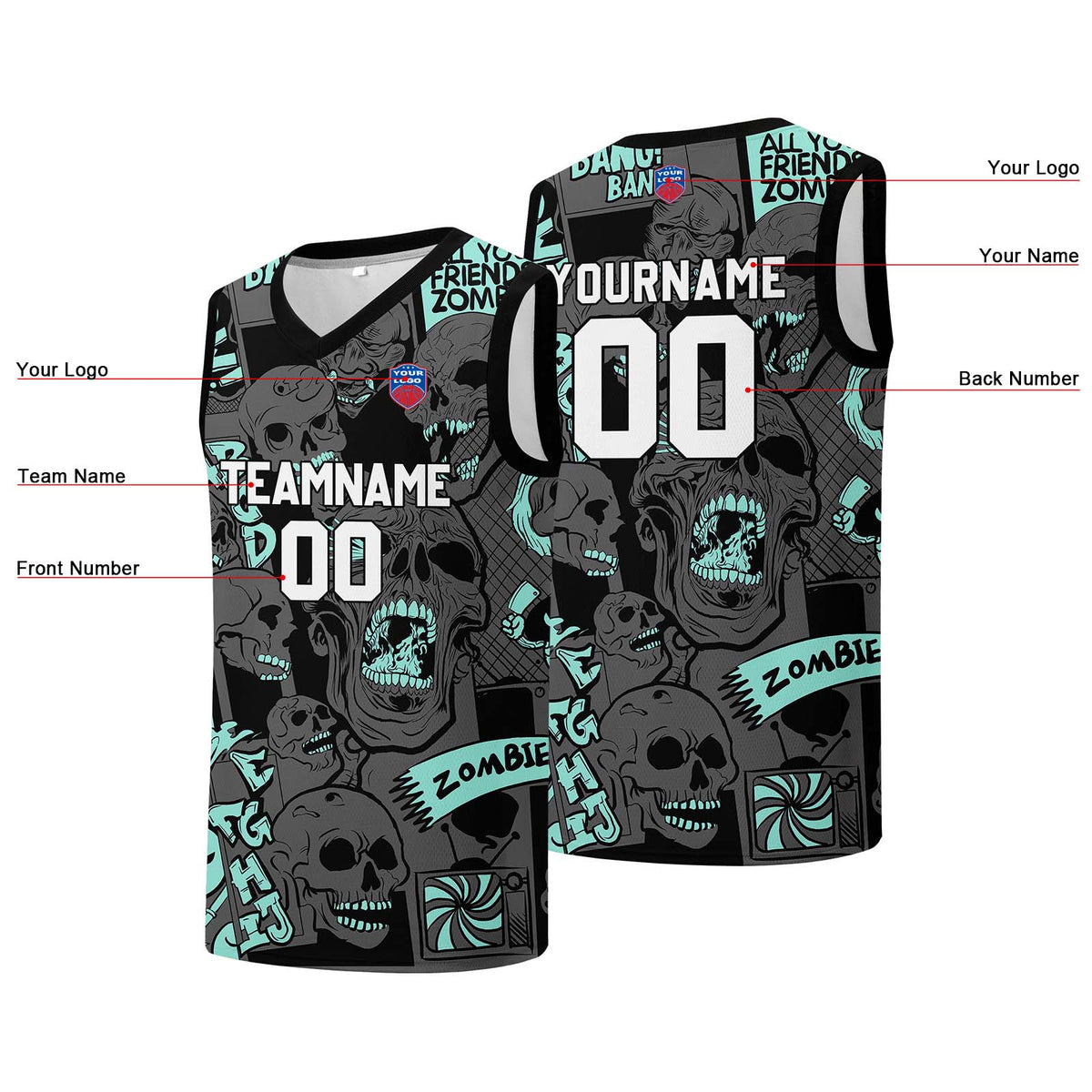 Individuelle Basketball-Jersey für Männer und Frauen. Gestickter und gedruckter Name, Nummer und Logo