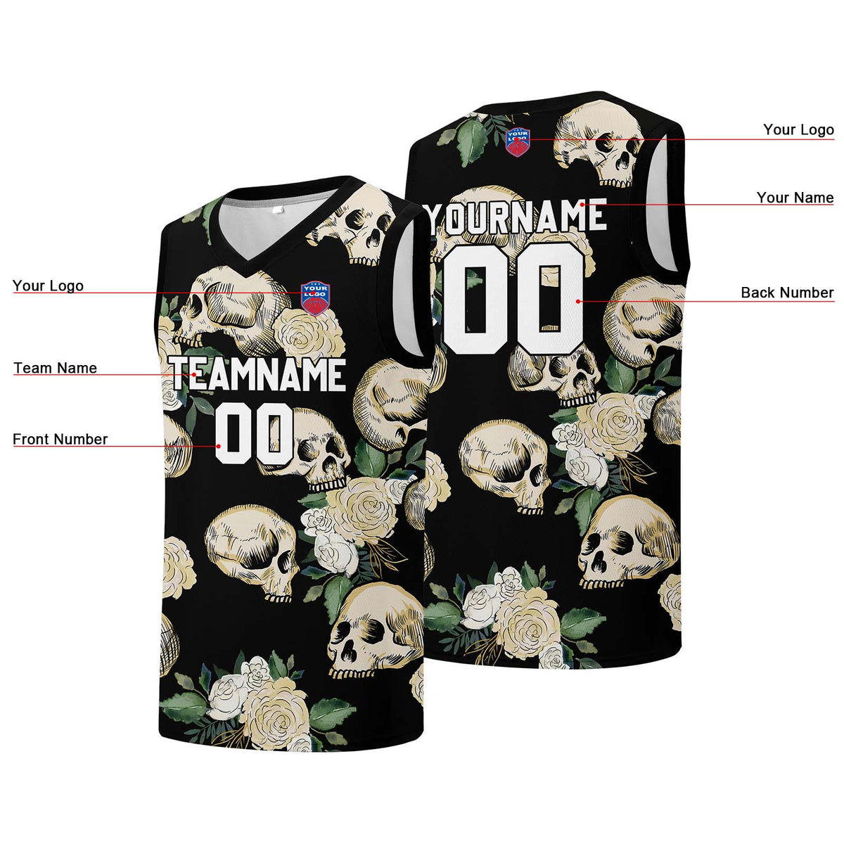 Individuelle Basketball-Jersey für Männer und Frauen. Gestickter und gedruckter Name, Nummer und Logo