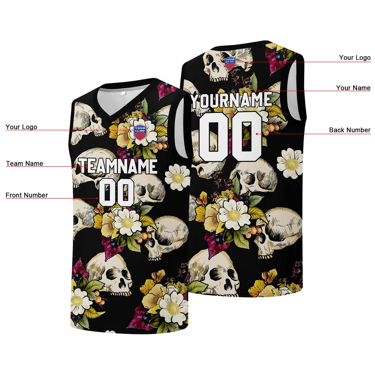 Individuelle Basketball-Jersey für Männer und Frauen. Gestickter und gedruckter Name, Nummer und Logo