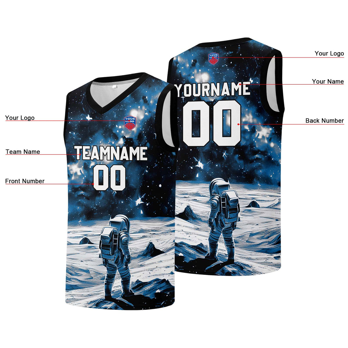 Individuelle Basketball-Jersey für Männer und Frauen. Gestickter und gedruckter Name, Nummer und Logo
