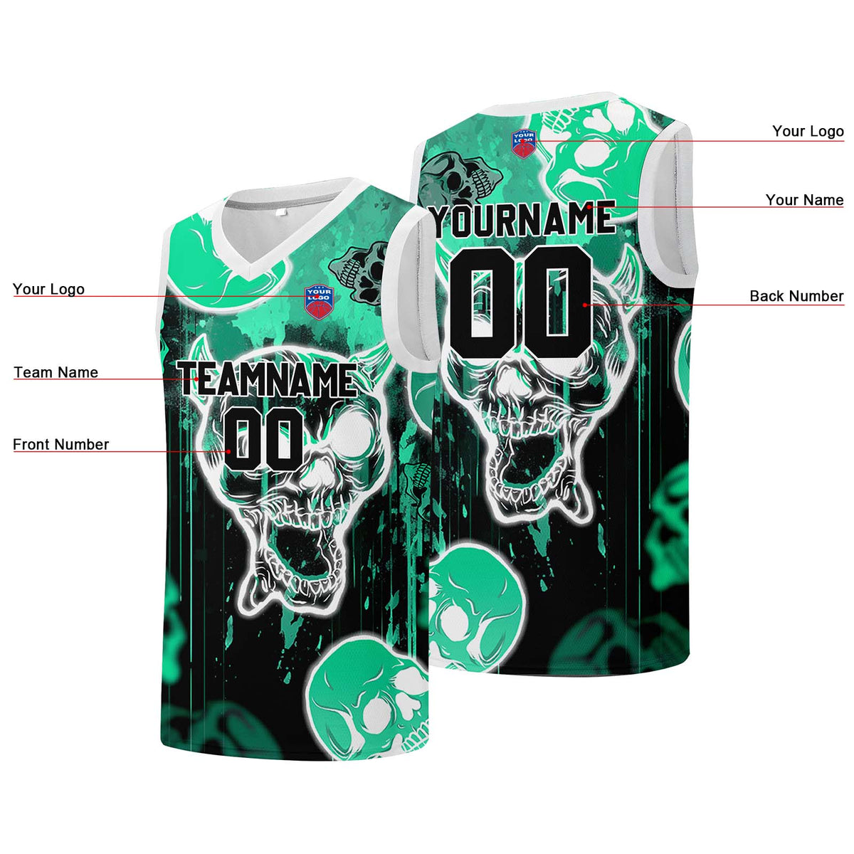 Individuelle Basketball-Jersey für Männer und Frauen. Gestickter und gedruckter Name, Nummer und Logo