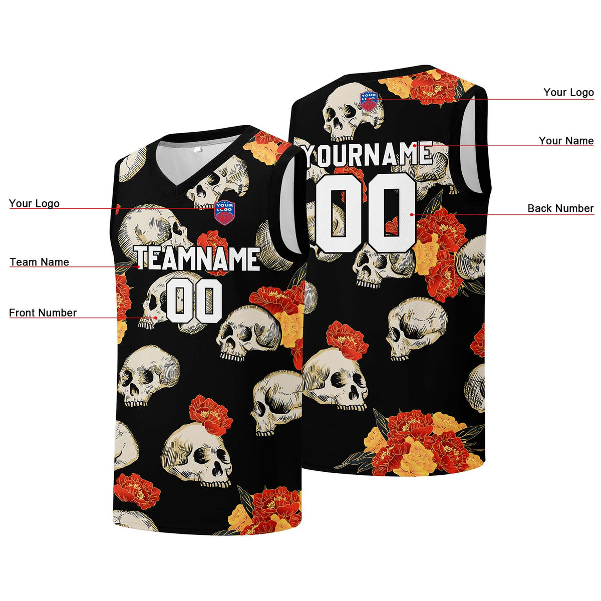 Individuelle Basketball-Jersey für Männer und Frauen. Gestickter und gedruckter Name, Nummer und Logo