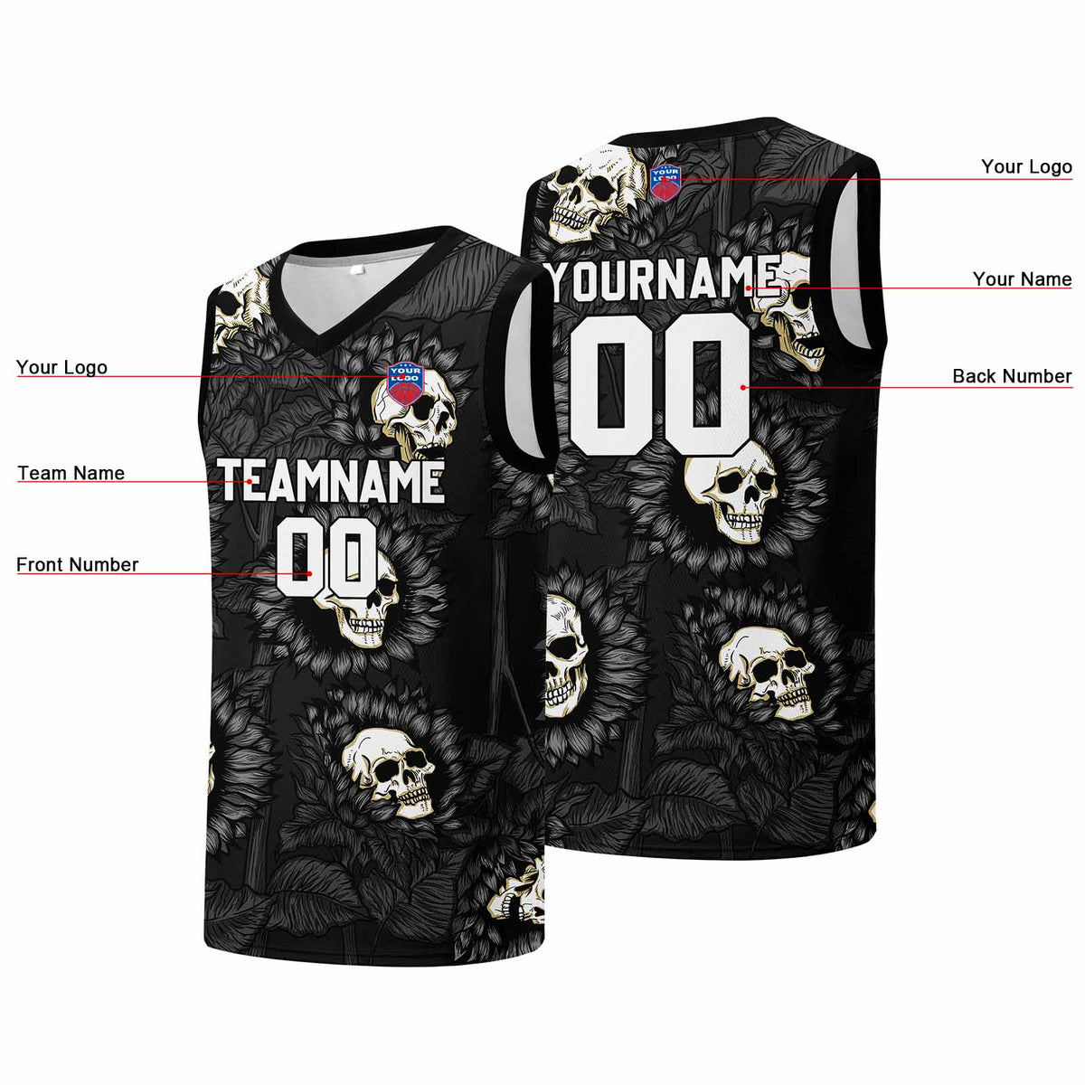 Individuelle Basketball-Jersey für Männer und Frauen. Gestickter und gedruckter Name, Nummer und Logo