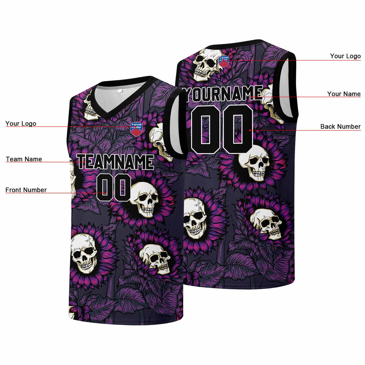 Individuelle Basketball-Jersey für Männer und Frauen. Gestickter und gedruckter Name, Nummer und Logo