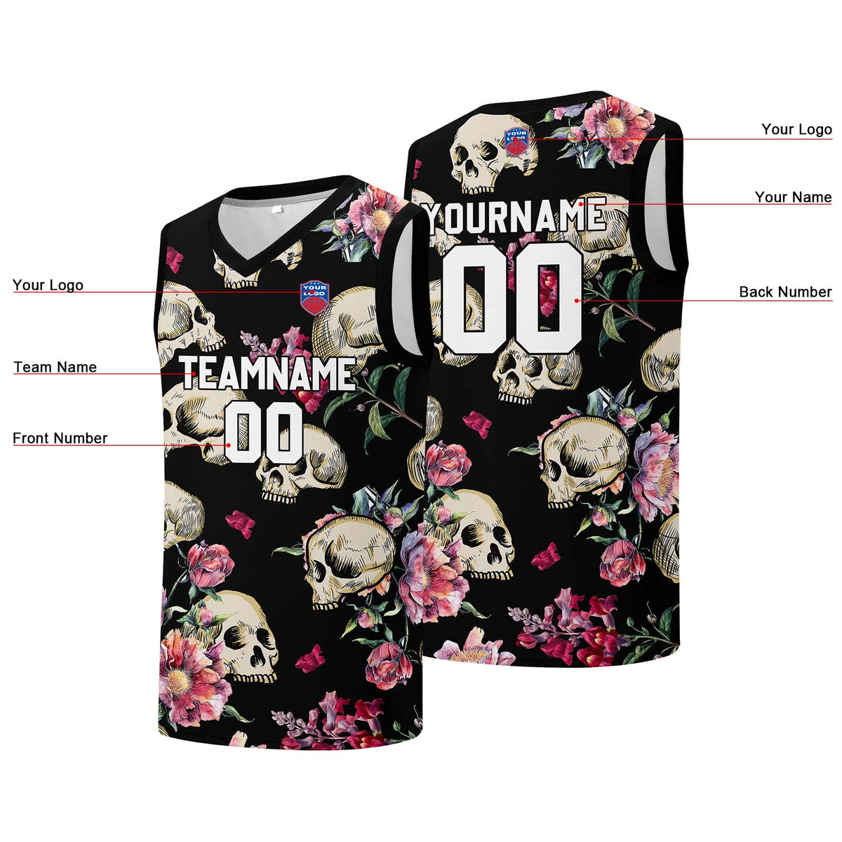 Individuelle Basketball-Jersey für Männer und Frauen. Gestickter und gedruckter Name, Nummer und Logo