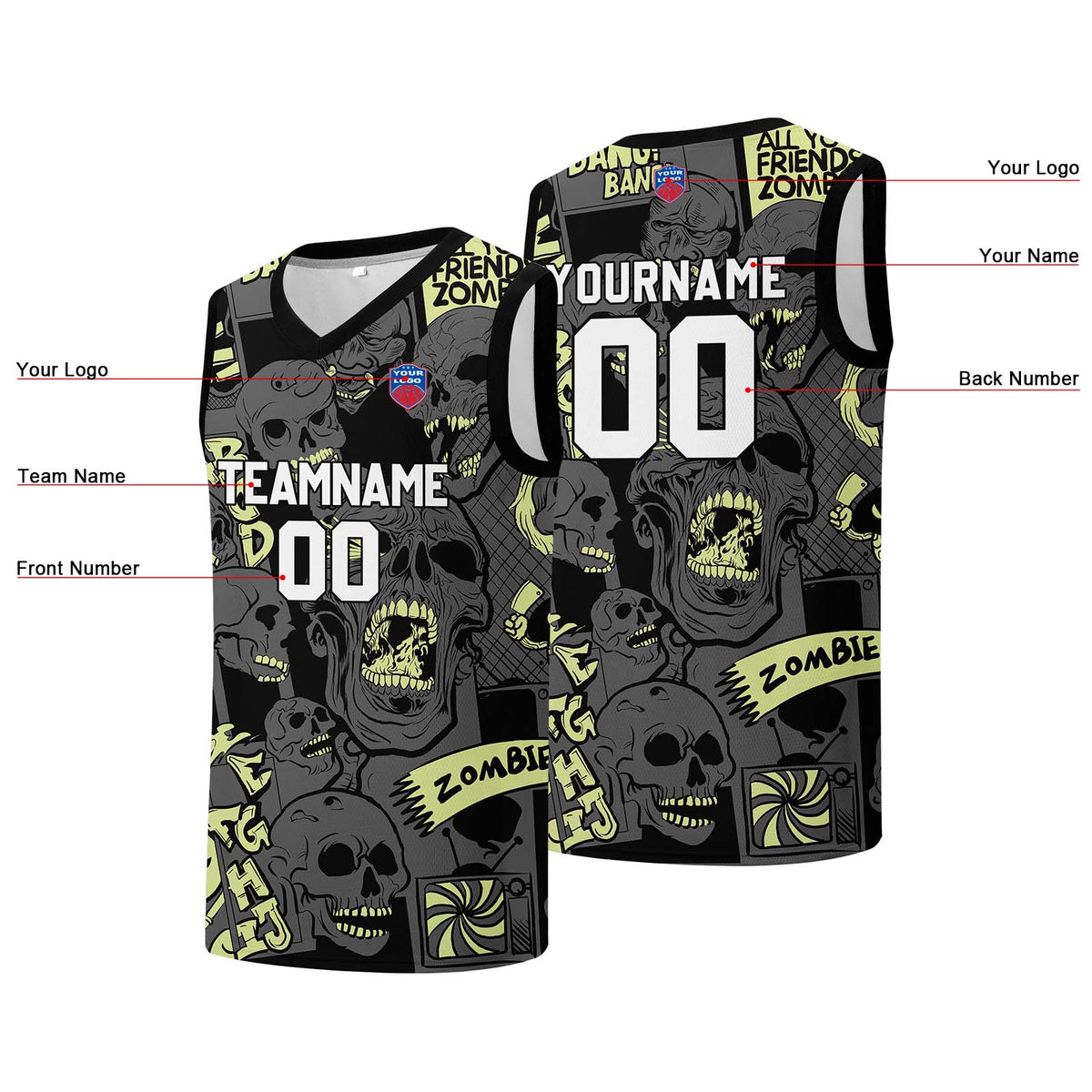 Individuelle Basketball-Jersey für Männer und Frauen. Gestickter und gedruckter Name, Nummer und Logo