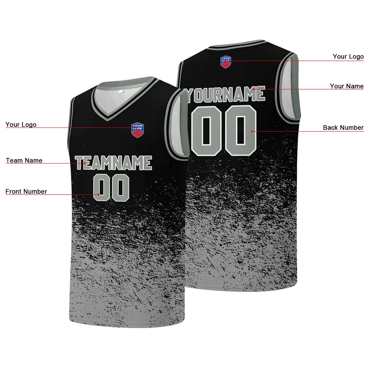 Individuelle Basketball-Jersey für Männer und Frauen. Gestickter und gedruckter Name, Nummer und Logo