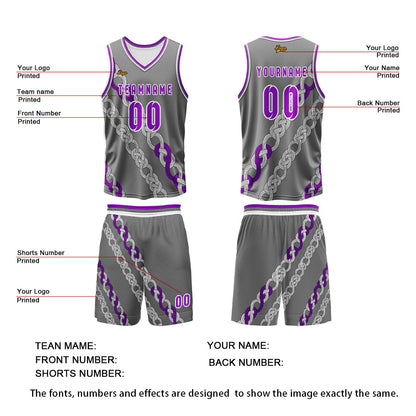 Benutzerdefinierter Grau Violett Basketball Jersey Uniform Anzug gedruckt Ihr Logo Name Nummer