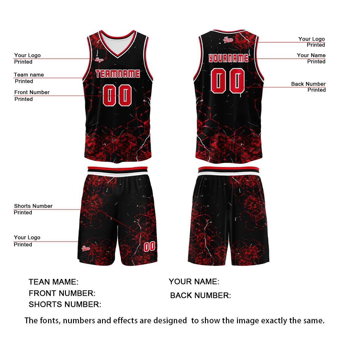 Benutzerdefinierter Rot Basketball Jersey Uniform Anzug gedruckt Ihr Logo Name Nummer