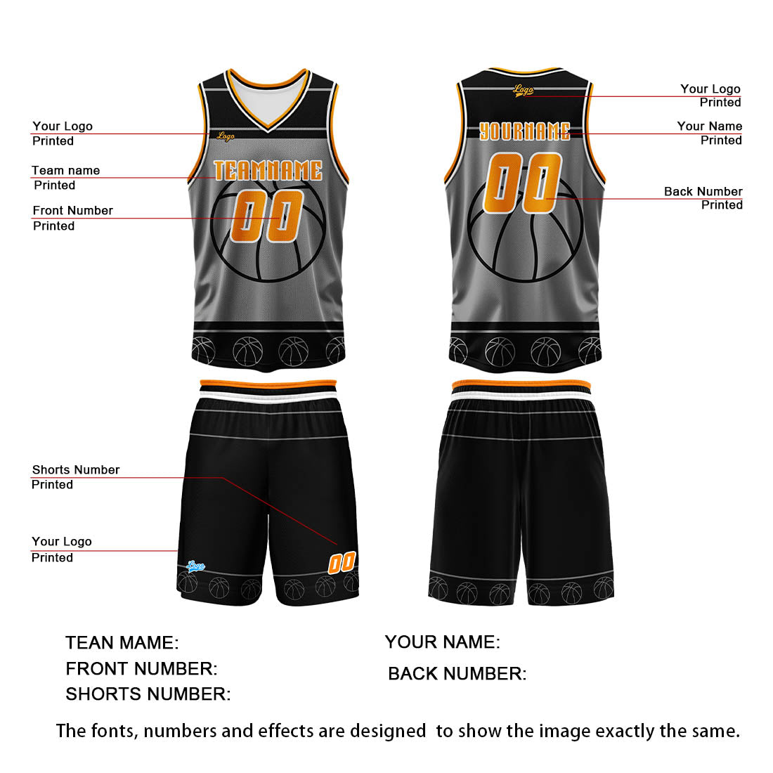 Benutzerdefinierter Weiß Orange Basketball Jersey Uniform Anzug gedruckt Ihr Logo Name Nummer