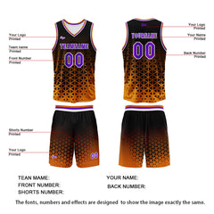 Benutzerdefinierter Orange Lila Basketball Jersey Uniform Anzug gedruckt Ihr Logo Name Nummer
